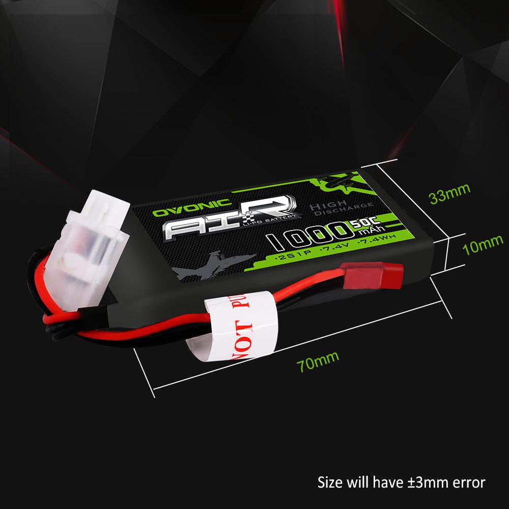 [2 Packs] Ovonic 2S Lipo Battery Pack 1000mAh 50C 7.4V with JST Plug for RC helicopter - Ampow