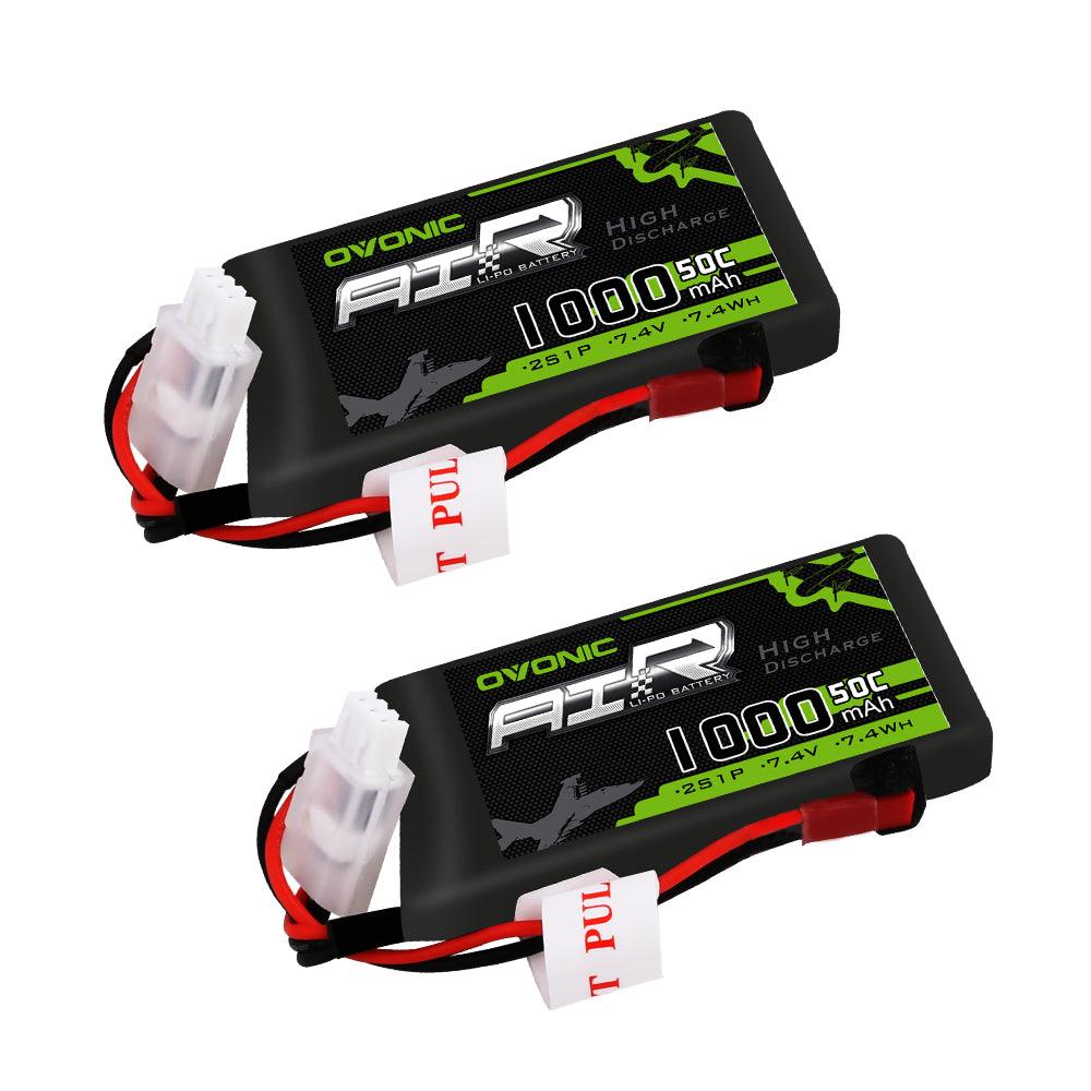 [2 Packs] Ovonic 2S Lipo Battery Pack 1000mAh 50C 7.4V with JST Plug for RC helicopter - Ampow