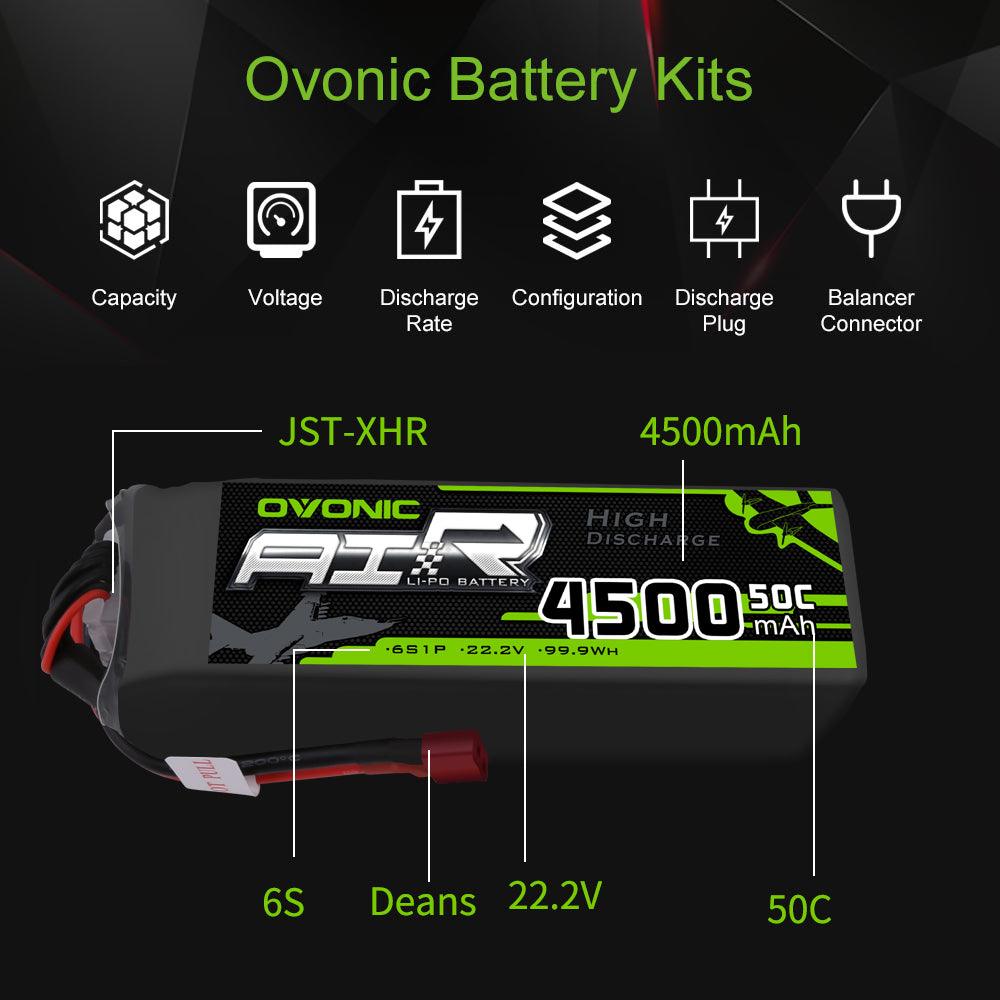 [2 Packs]OVONIC 6S LiPo Battery 4500mAh 50C 22.2V with Deans Plug for RC Plane