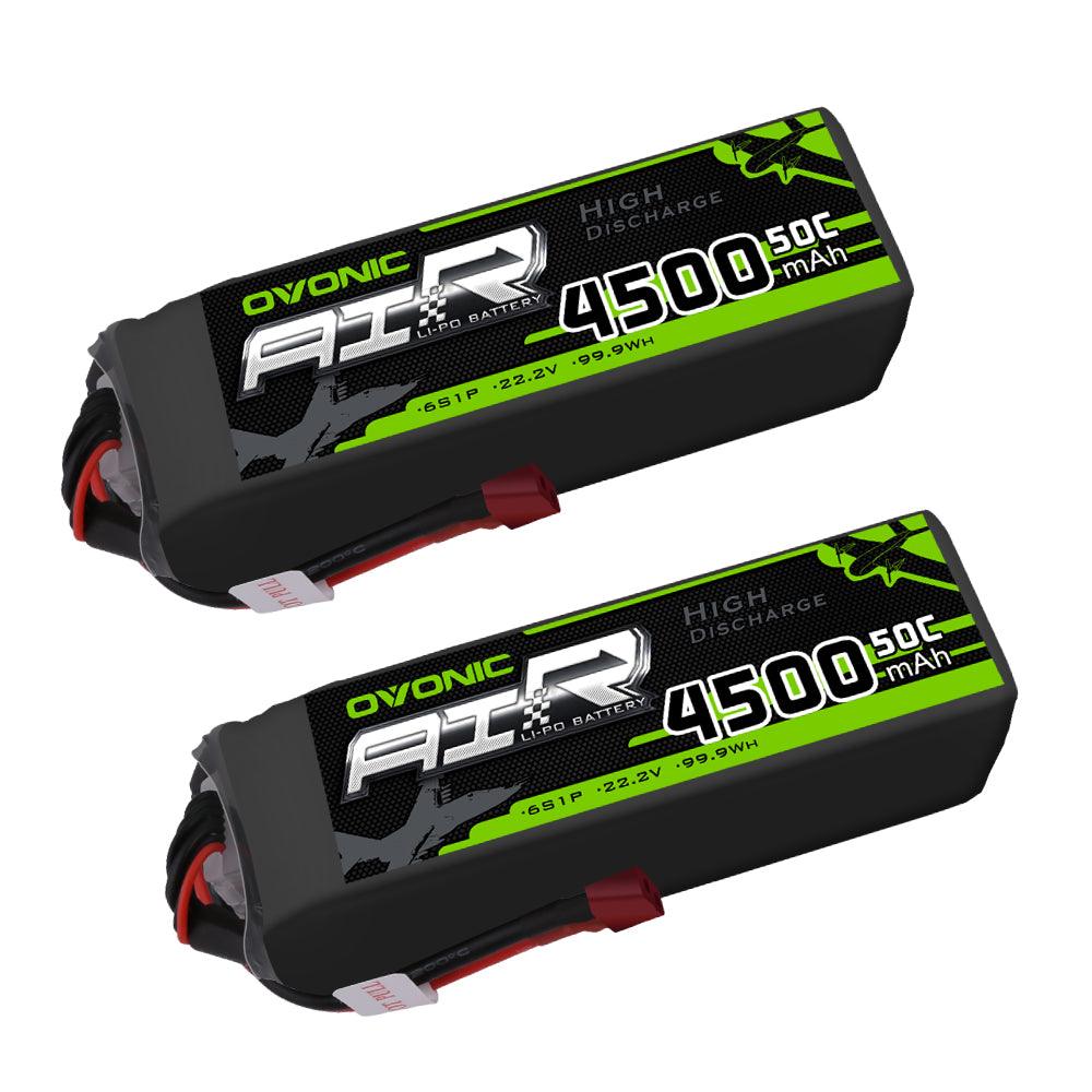 [2 Packs]OVONIC 6S LiPo Battery 4500mAh 50C 22.2V with Deans Plug for RC Plane - Ampow