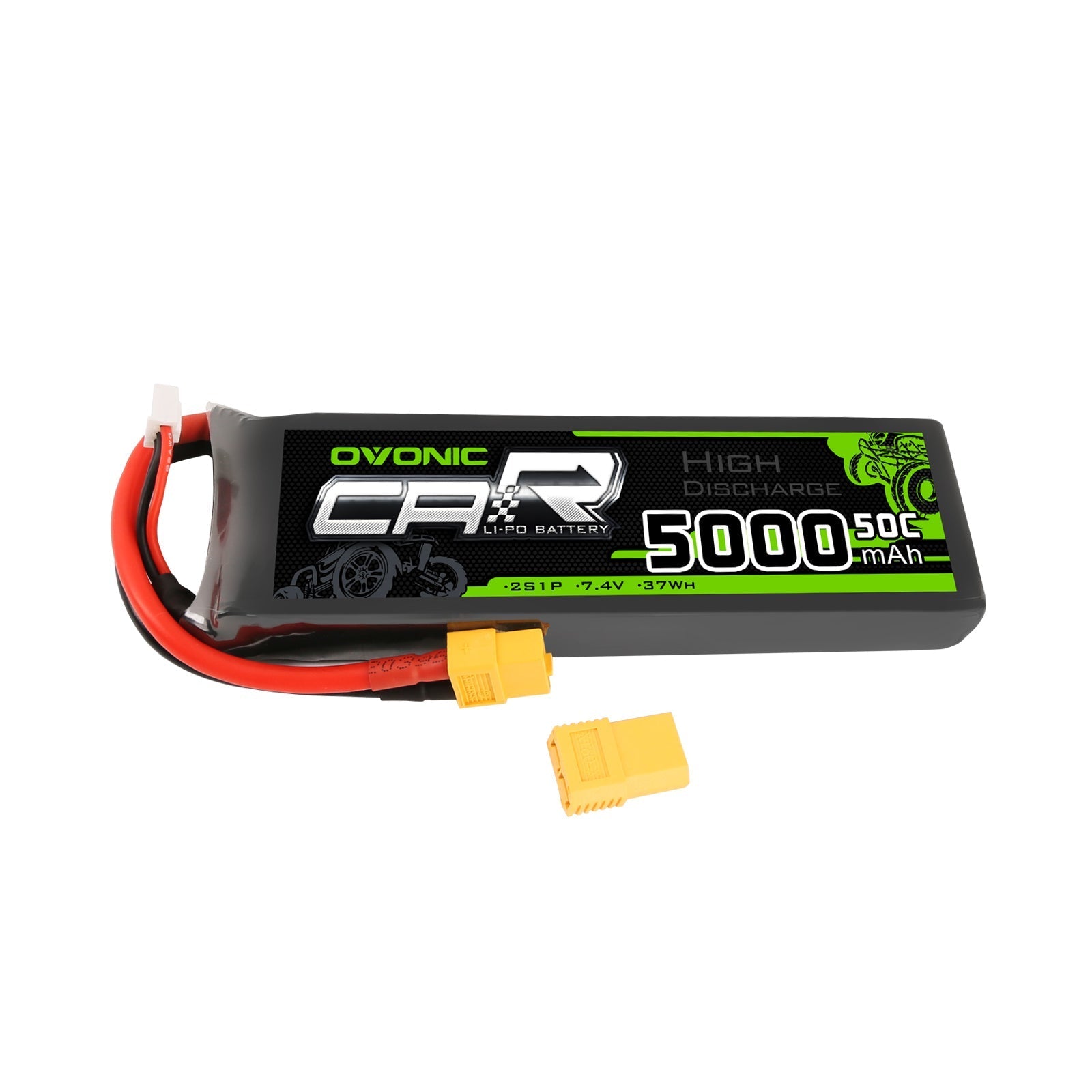 OVONIC 7.4V 5000mAh 2S1P 50C Lipo Battery with XT60 & Trx Plug for RC Car Trucks - Ampow