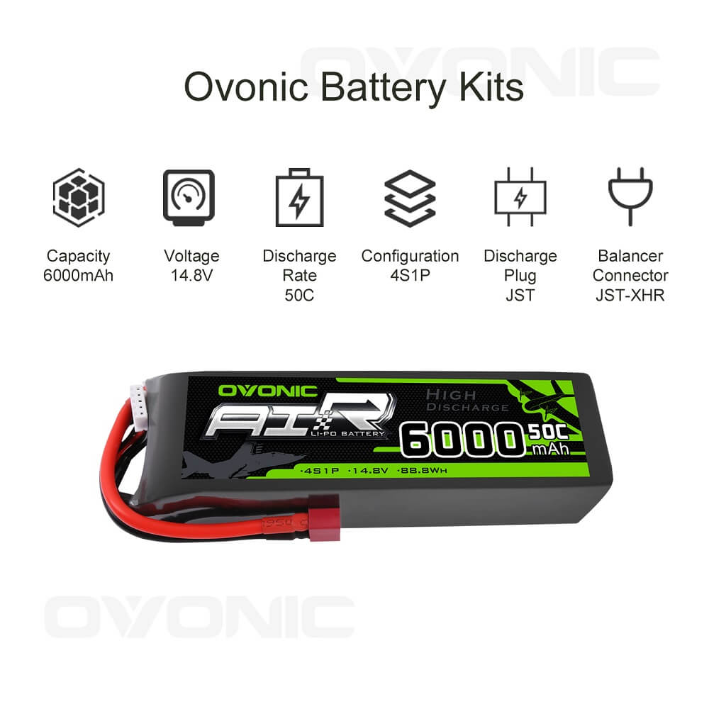 OVONIC 4S LiPo Battery Pack 6000mAh 50C 14.8V with Deans Plug for RC Plane RC Truck