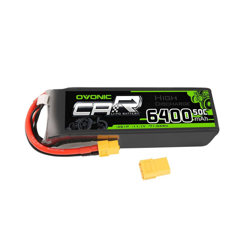 OVONIC 11.1V 6400mAh 3S1P 50C Lipo Battery with XT60 & Trx Plug for RC Car Trucks - Ampow