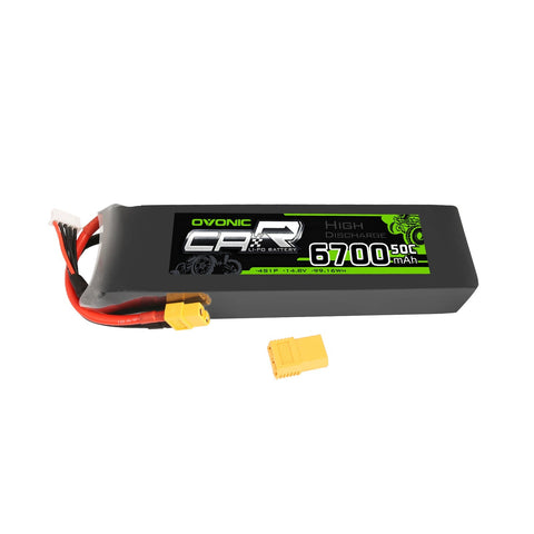 OVONIC 14.8V 50C 4S 6700mAh LiPo Battery with XT60 & Trx Plug for X-MAXX - Ampow