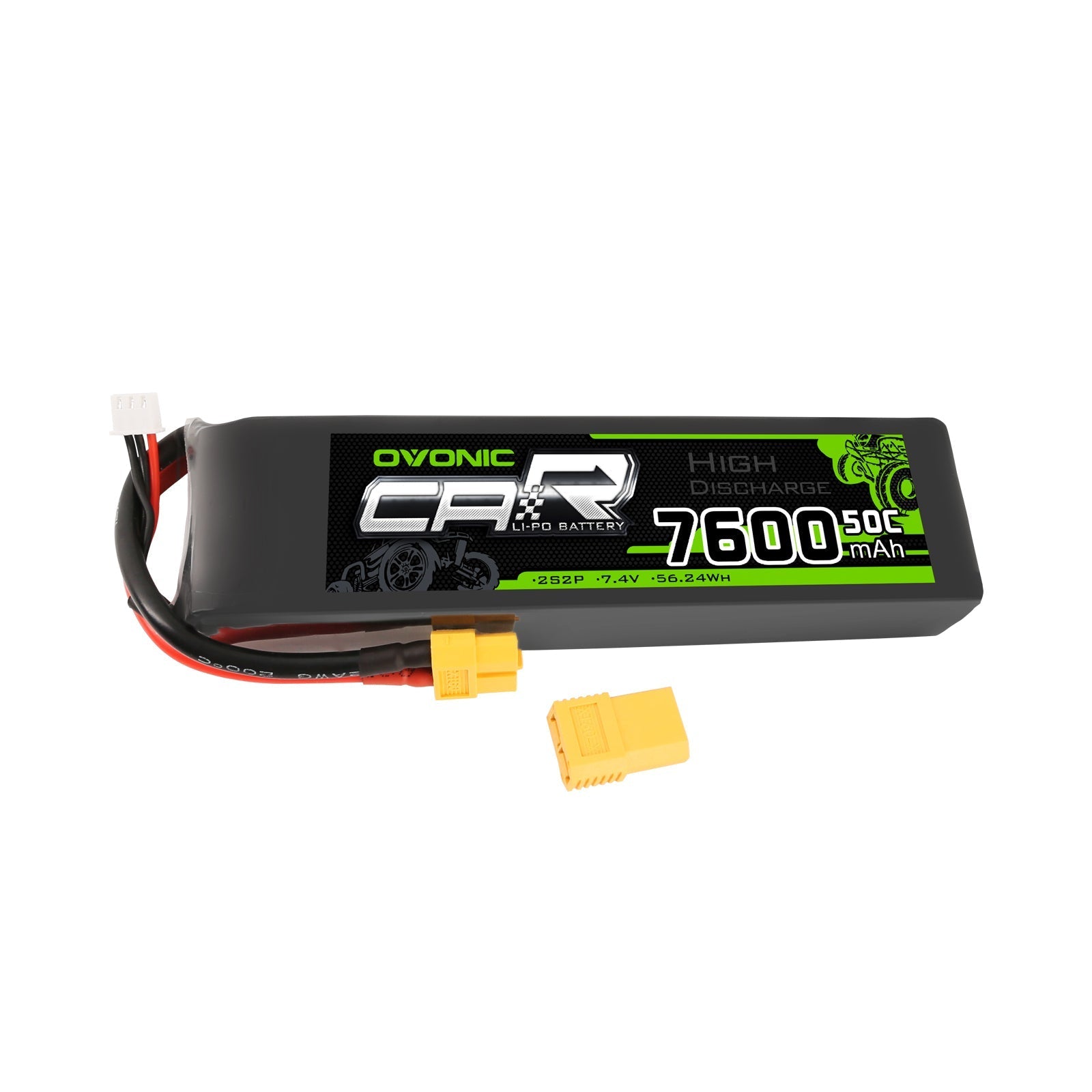 OVONIC 7.4V 7600mAh 2S2P 50C Lipo Battery with XT60 & Trx Plug for RC Car Trucks - Ampow